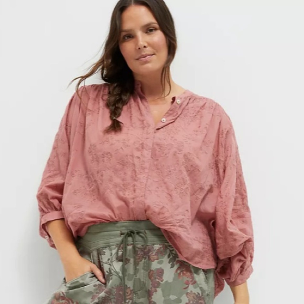 Anthropologie Sz 3x The Tavi Embroidered ButtonDOWN